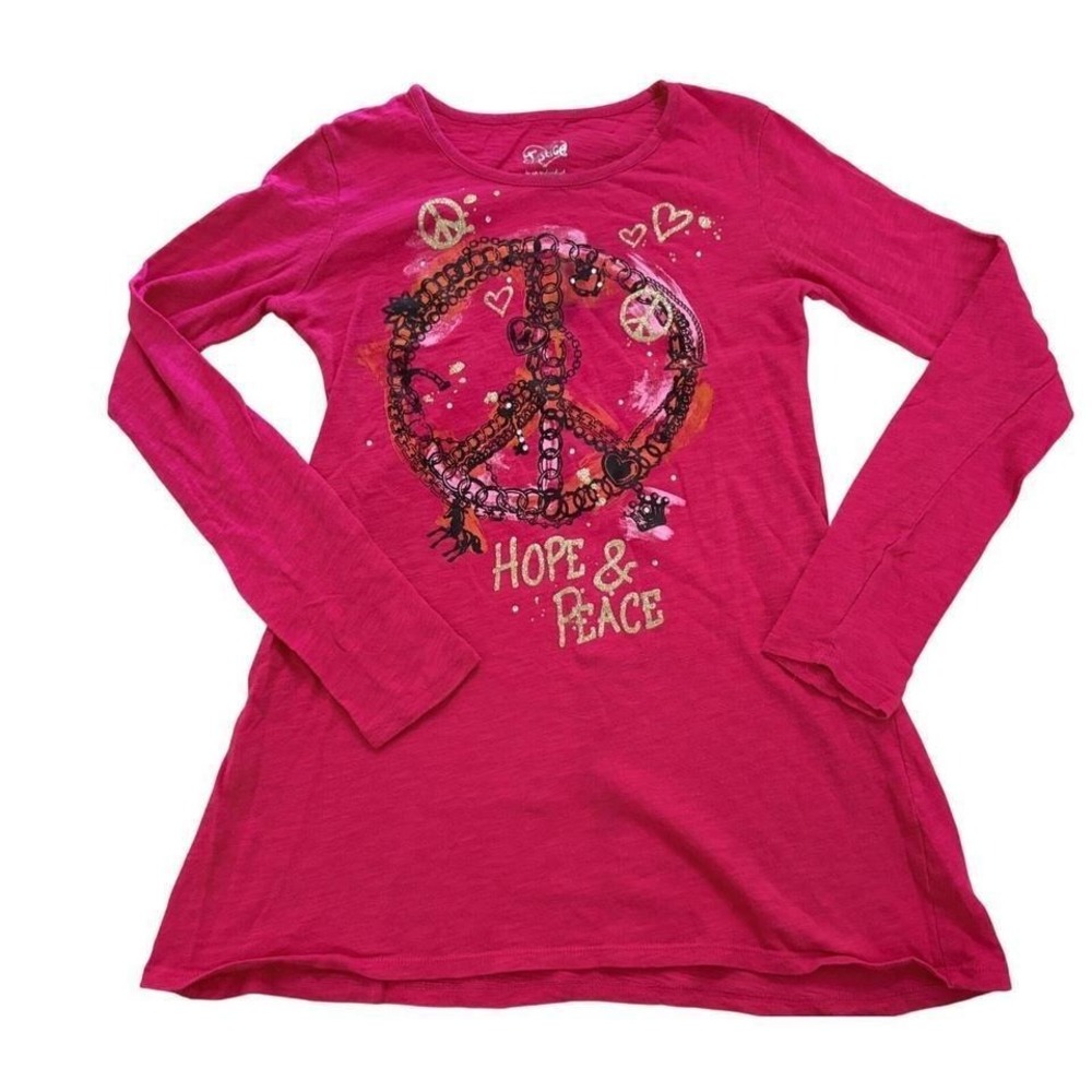 Y2K Justice Girls Pink Hope & Peace Sign Glitter Long Sleeve Tee Shirt XS/S #2